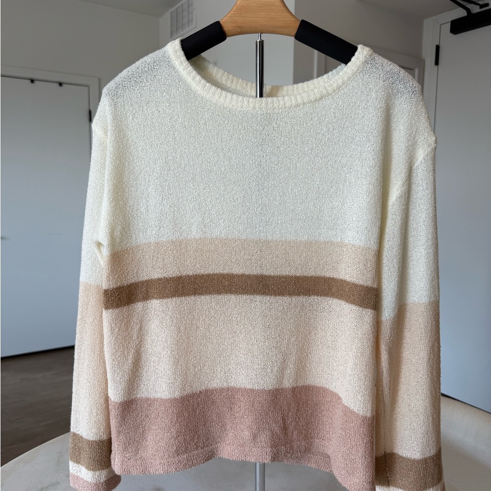 Women's Cream and Brown Striped Sweater